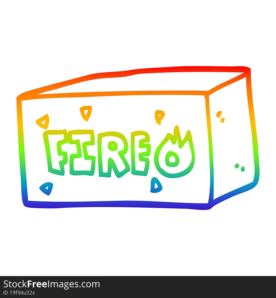 rainbow gradient line drawing of a cartoon emergency fire sign