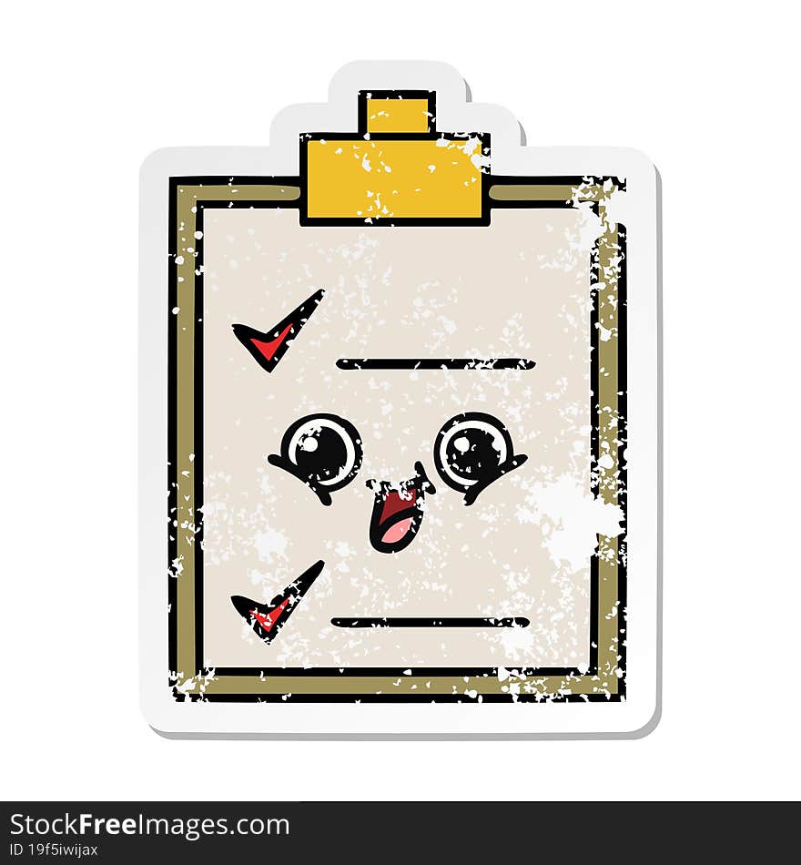 distressed sticker of a cute cartoon check list