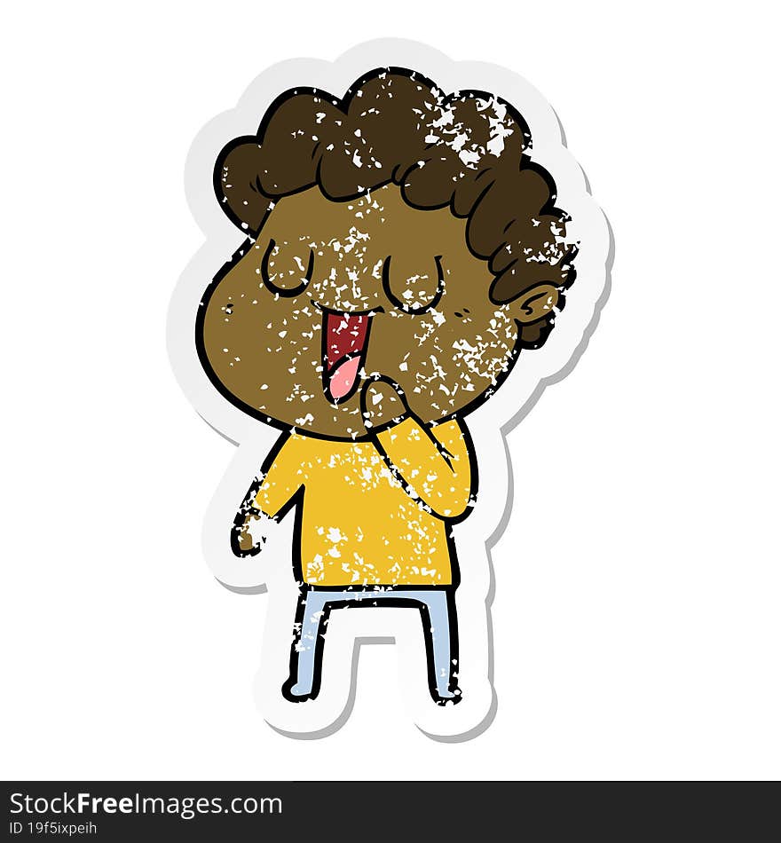 Distressed Sticker Of A Laughing Cartoon Man