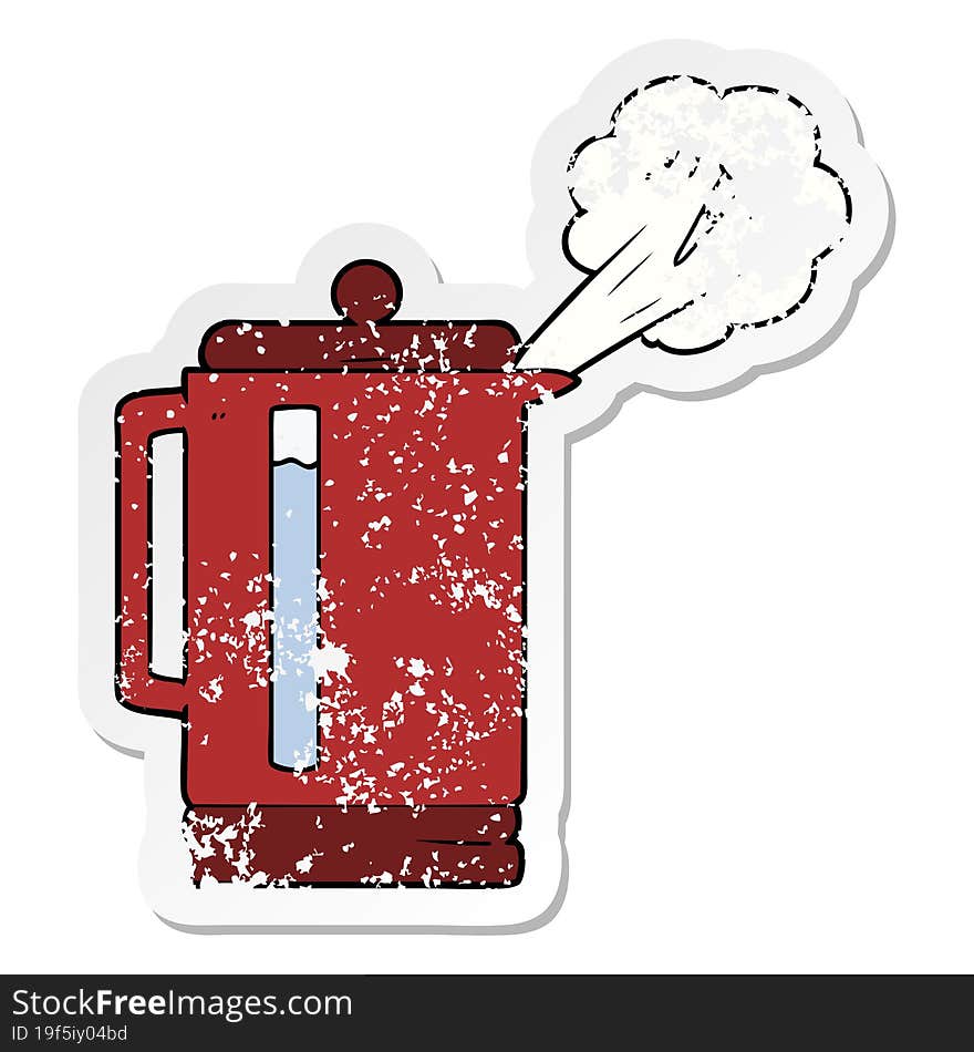 distressed sticker of a cartoon electric kettle boiling