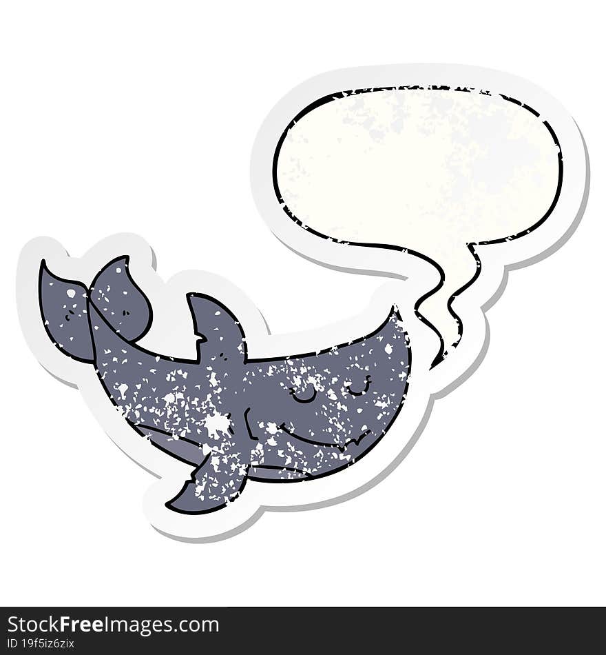 Cartoon Shark And Speech Bubble Distressed Sticker