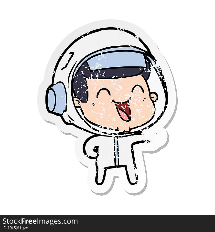 Distressed Sticker Of A Happy Cartoon Astronaut