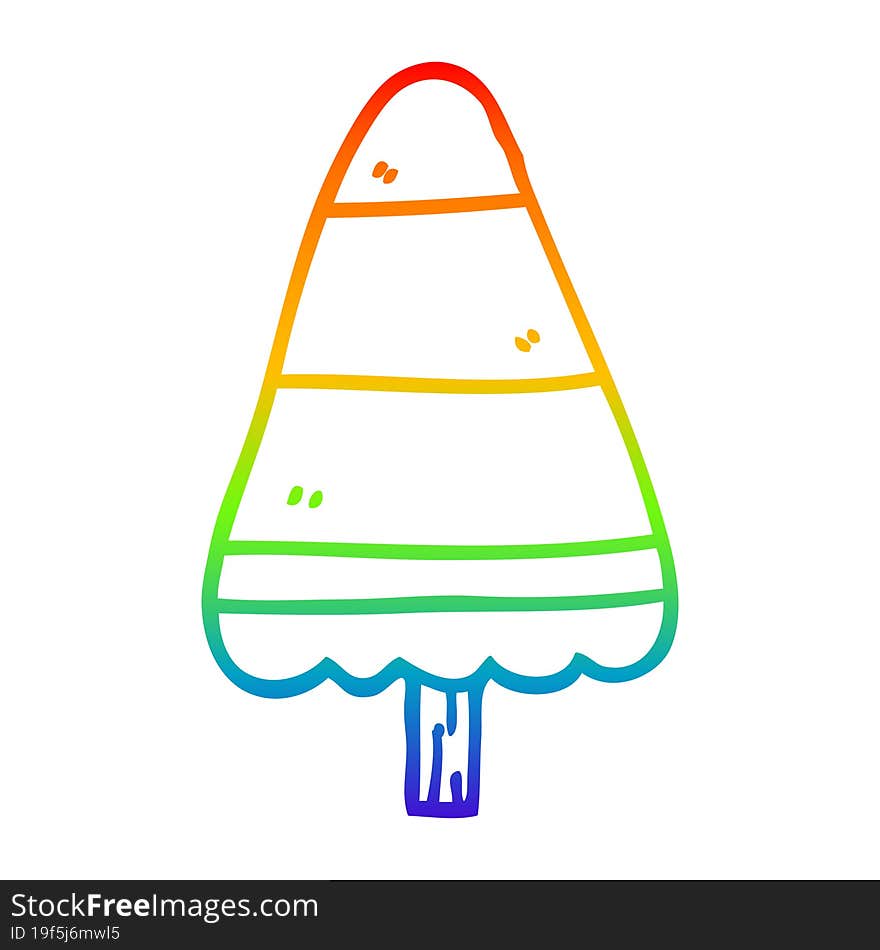 rainbow gradient line drawing of a cartoon christmas tree