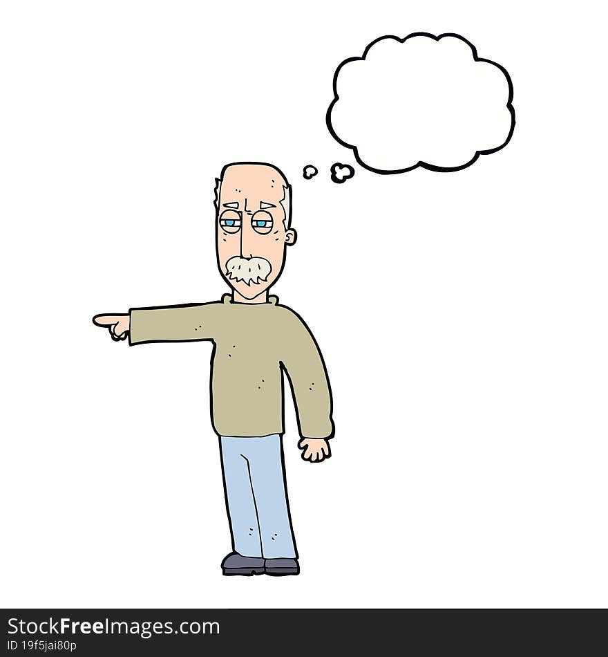 cartoon old man gesturing Get Out! with thought bubble