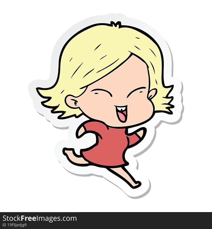 sticker of a happy cartoon girl