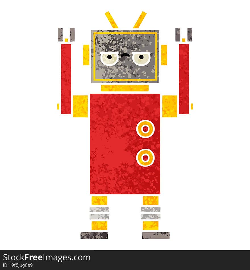 retro illustration style cartoon annoyed robot