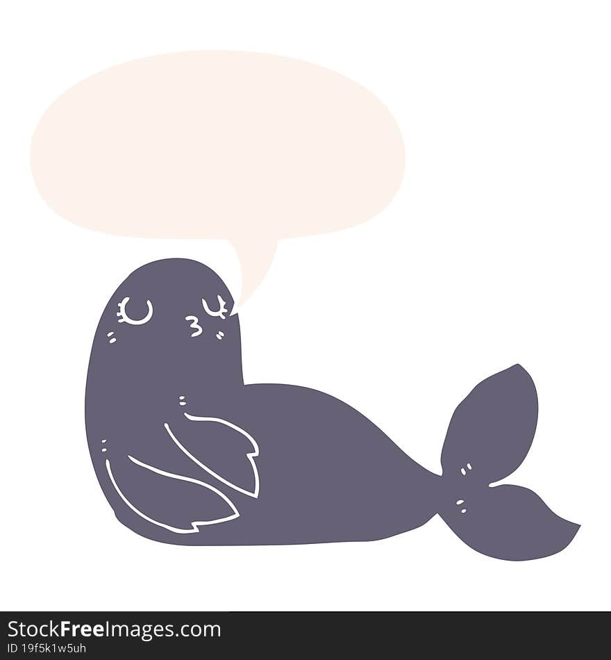 cartoon seal and speech bubble in retro style