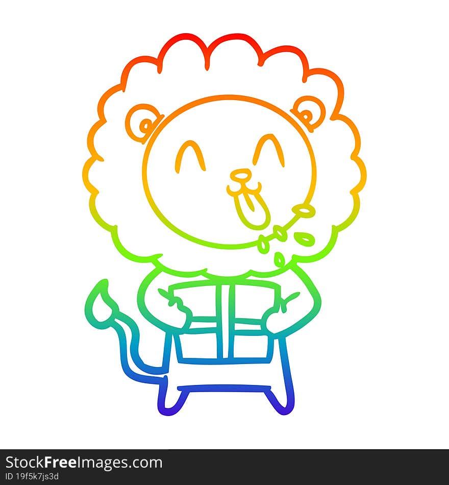 rainbow gradient line drawing happy cartoon lion