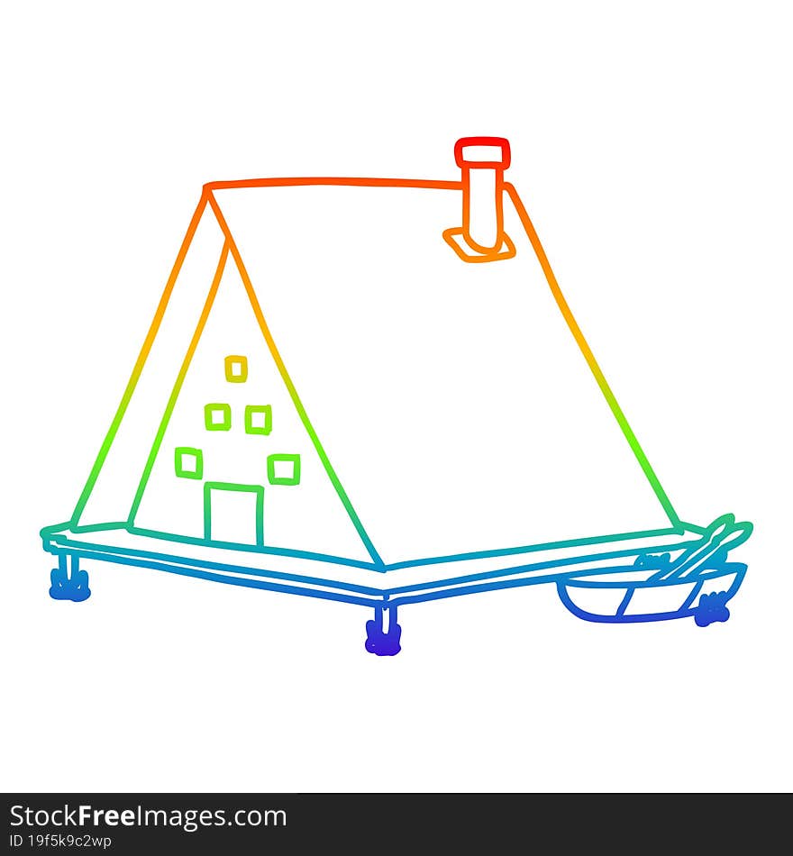 rainbow gradient line drawing cartoon lake house