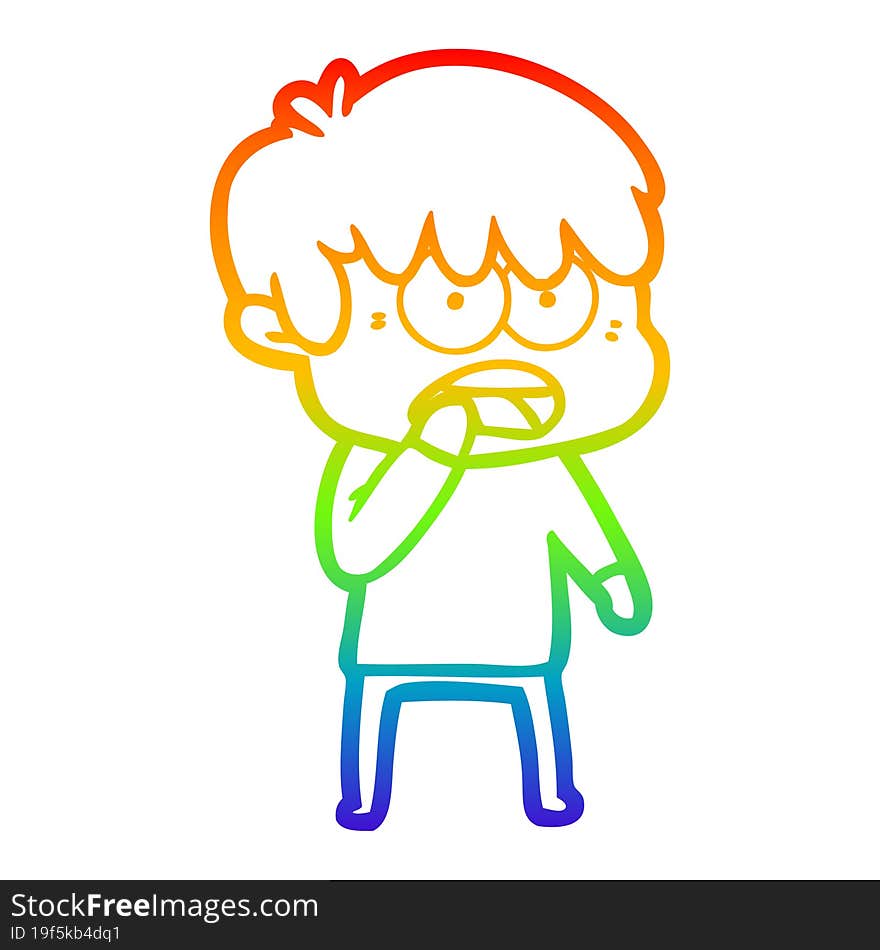 Rainbow Gradient Line Drawing Worried Cartoon Boy