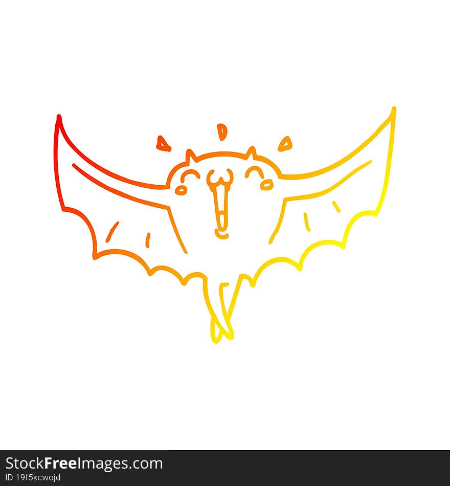 Warm Gradient Line Drawing Cartoon Happy Vampire Bat