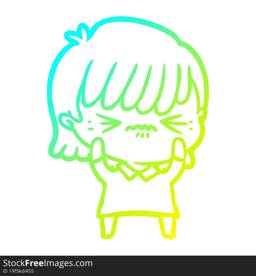 cold gradient line drawing annoyed cartoon girl