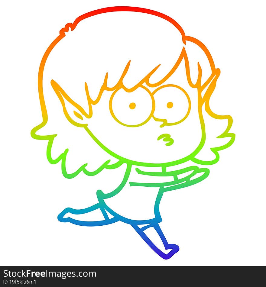 rainbow gradient line drawing cartoon elf girl staring