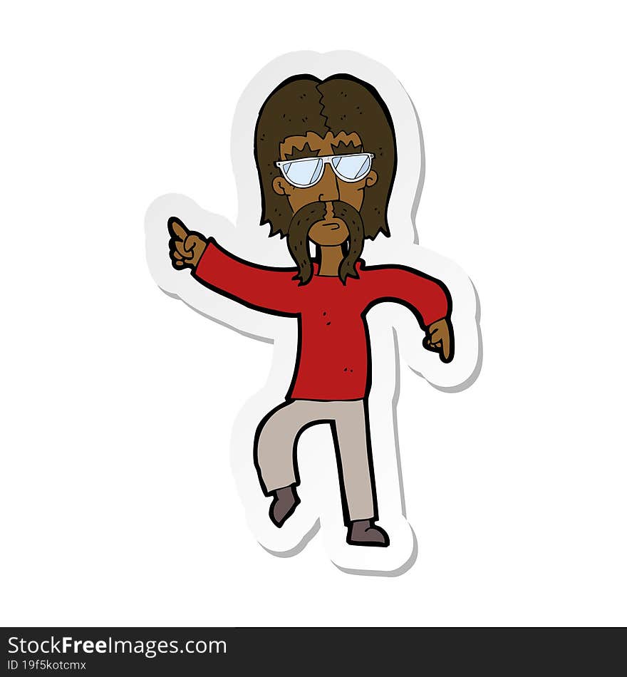 Sticker Of A Cartoon Hippie Man Wearing Glasses