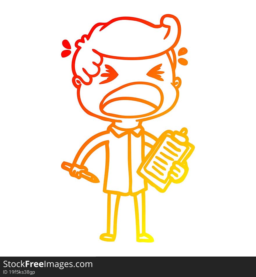 warm gradient line drawing of a cartoon shouting salesman