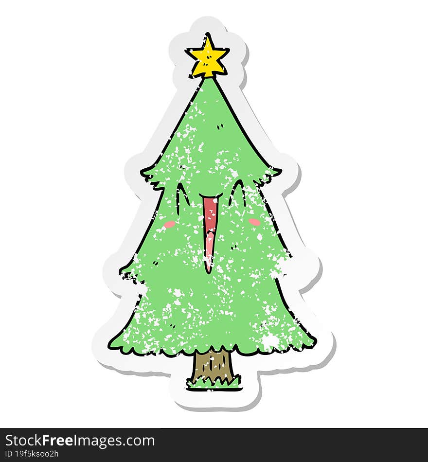 Distressed Sticker Of A Cartoon Christmas Tree