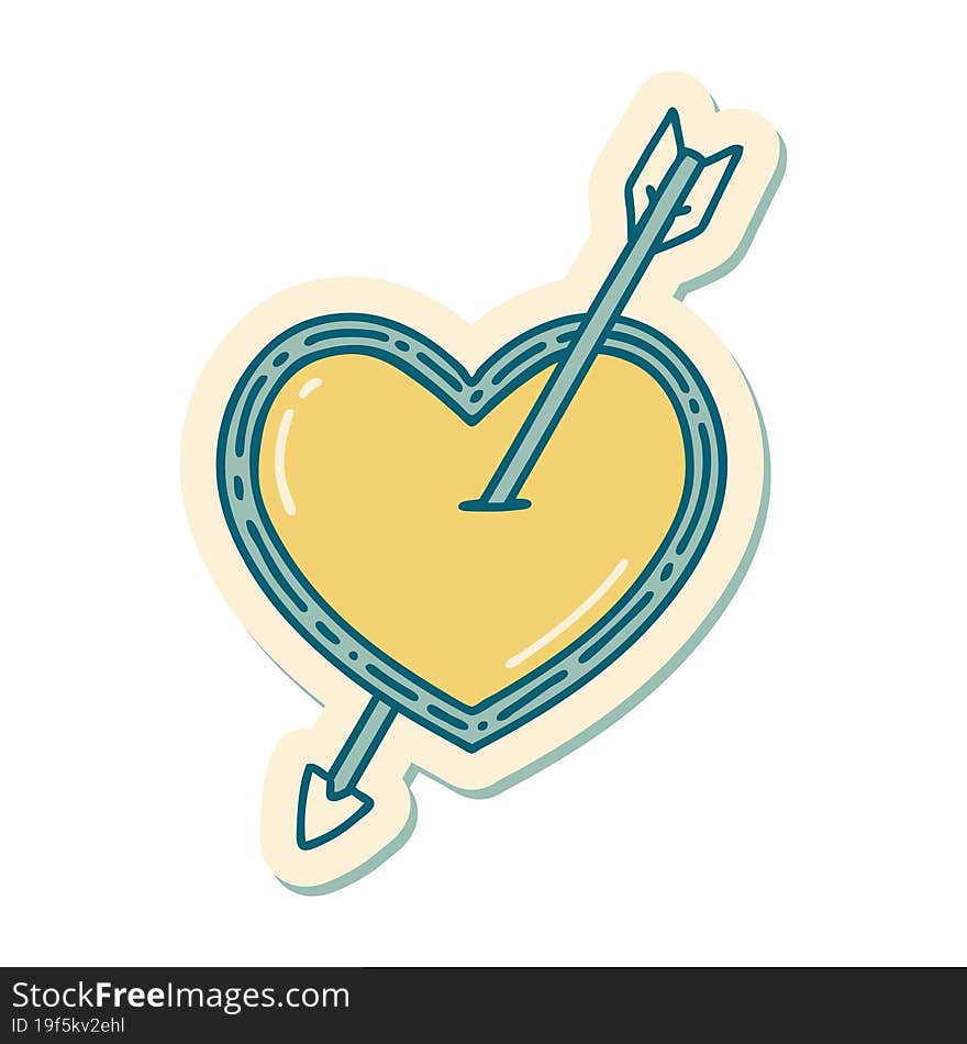 sticker of tattoo in traditional style of an arrow and heart. sticker of tattoo in traditional style of an arrow and heart