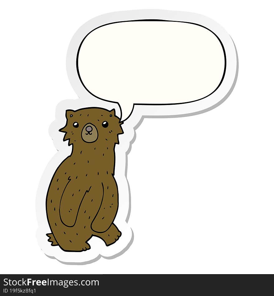 cartoon bear with speech bubble sticker. cartoon bear with speech bubble sticker