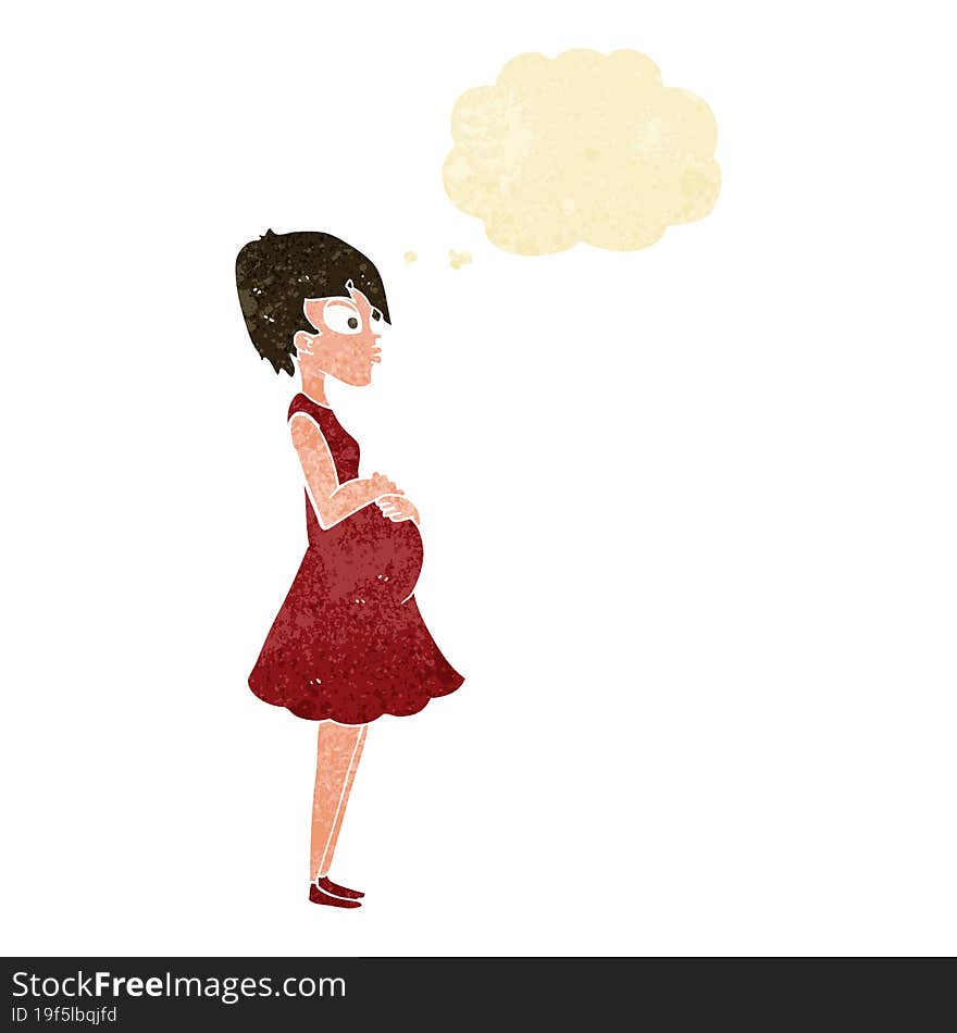 cartoon pregnant woman with thought bubble