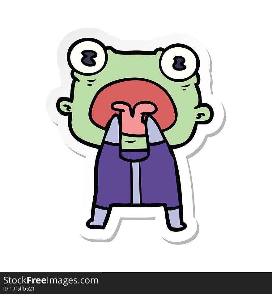 sticker of a cartoon weird alien communicating