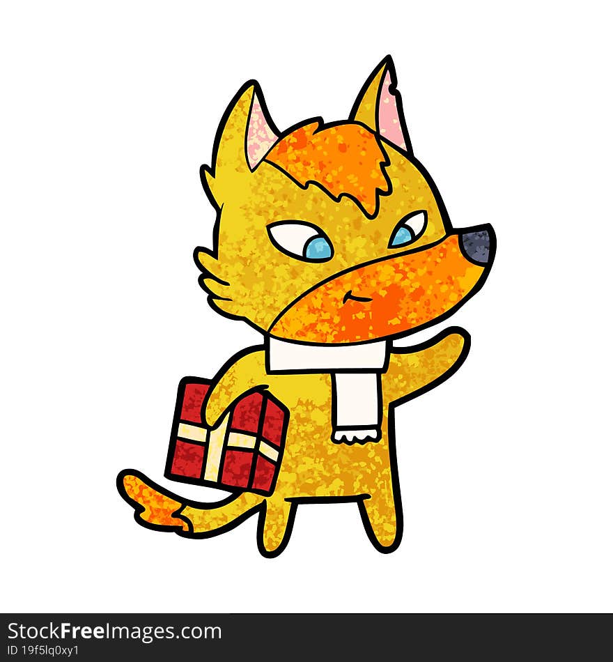 fox cartoon character with present. fox cartoon character with present