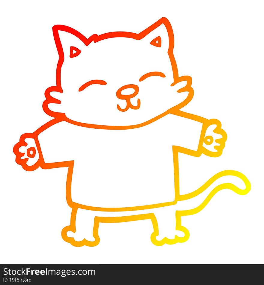 warm gradient line drawing happy cartoon cat