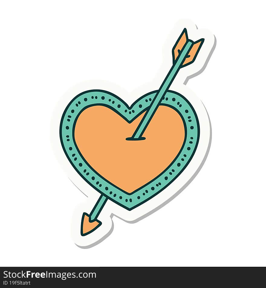 sticker of tattoo in traditional style of an arrow and heart. sticker of tattoo in traditional style of an arrow and heart