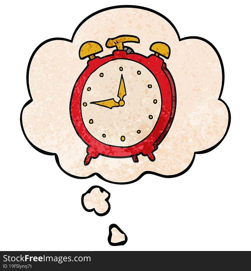 cartoon alarm clock with thought bubble in grunge texture style. cartoon alarm clock with thought bubble in grunge texture style