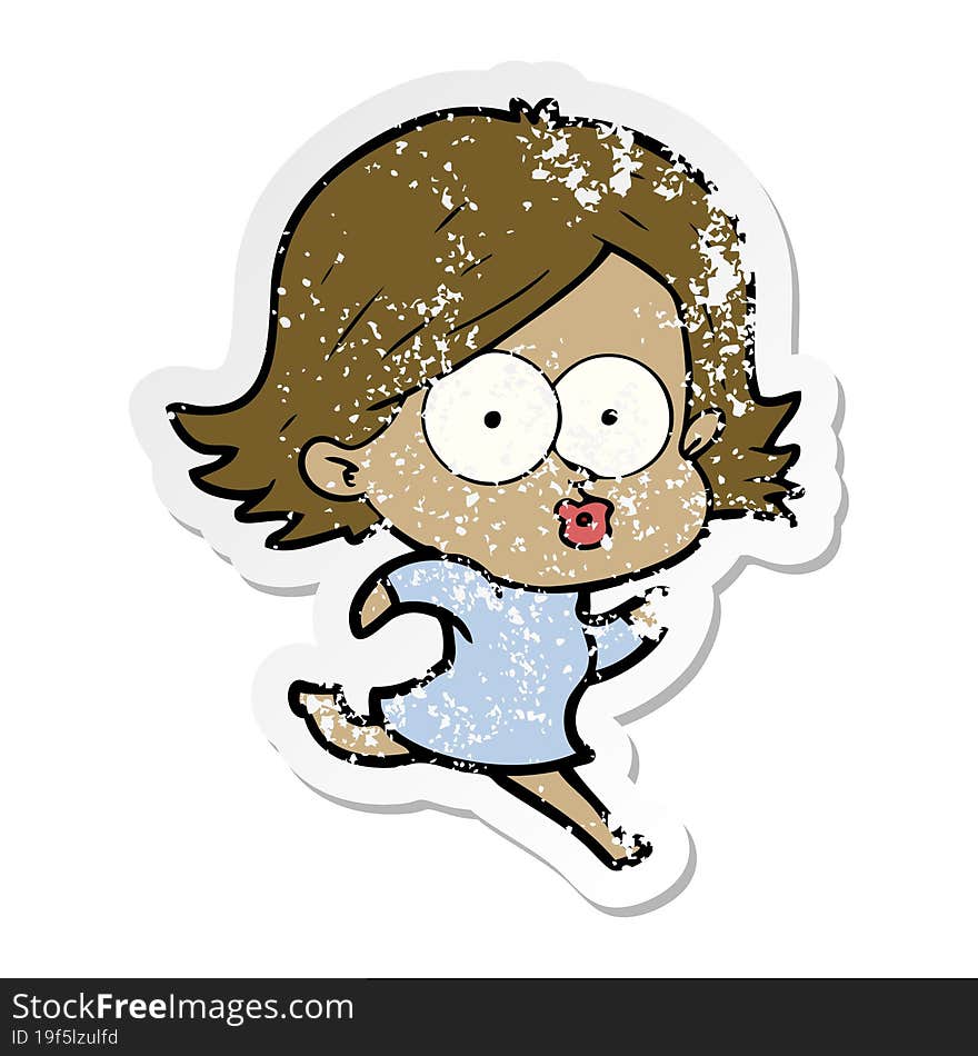 distressed sticker of a cartoon girl pouting