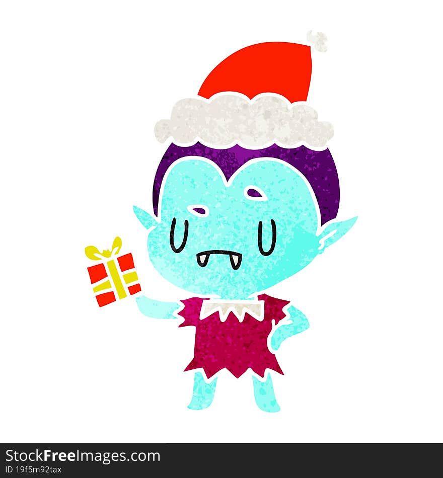 hand drawn christmas retro cartoon of kawaii vampire