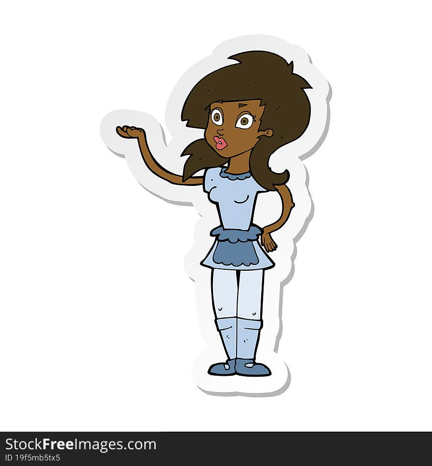 sticker of a cartoon pretty waitress