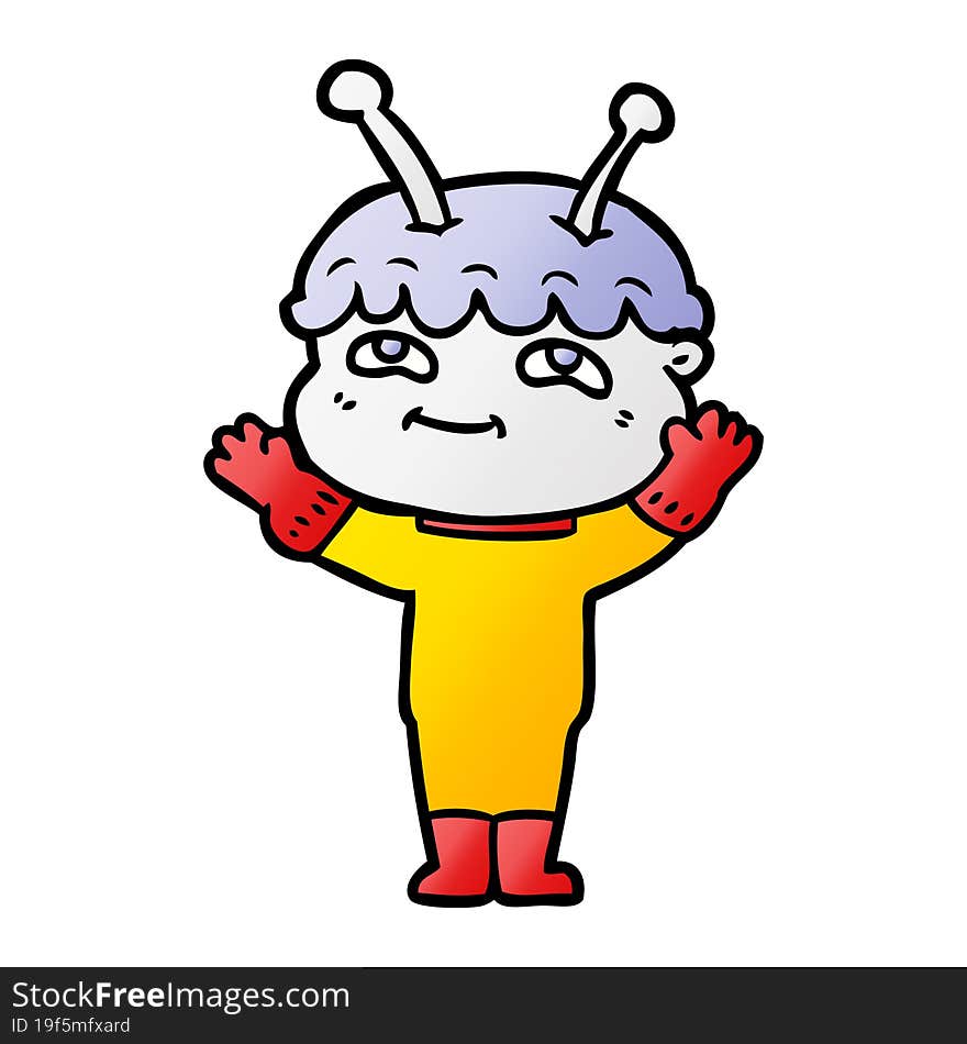 friendly cartoon spaceman waving. friendly cartoon spaceman waving