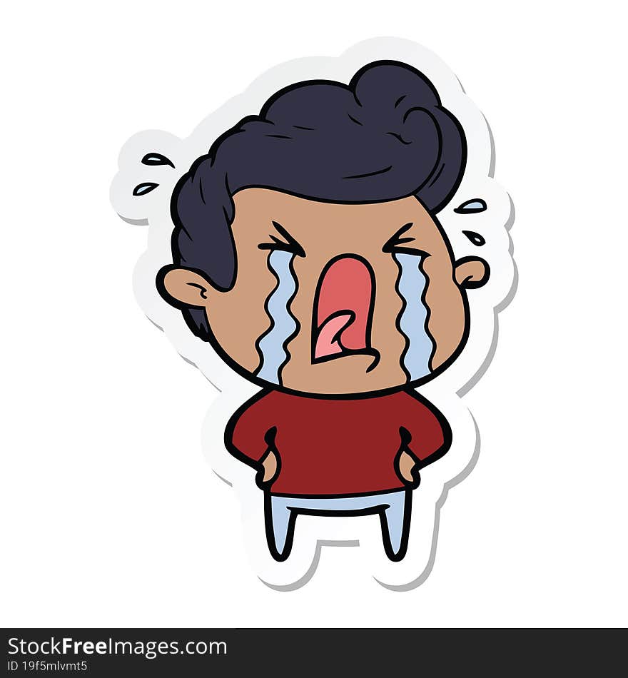 sticker of a cartoon crying man