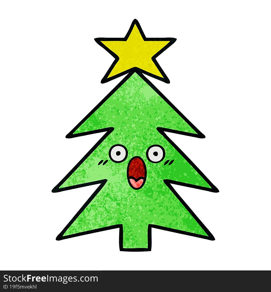 retro grunge texture cartoon christmas tree