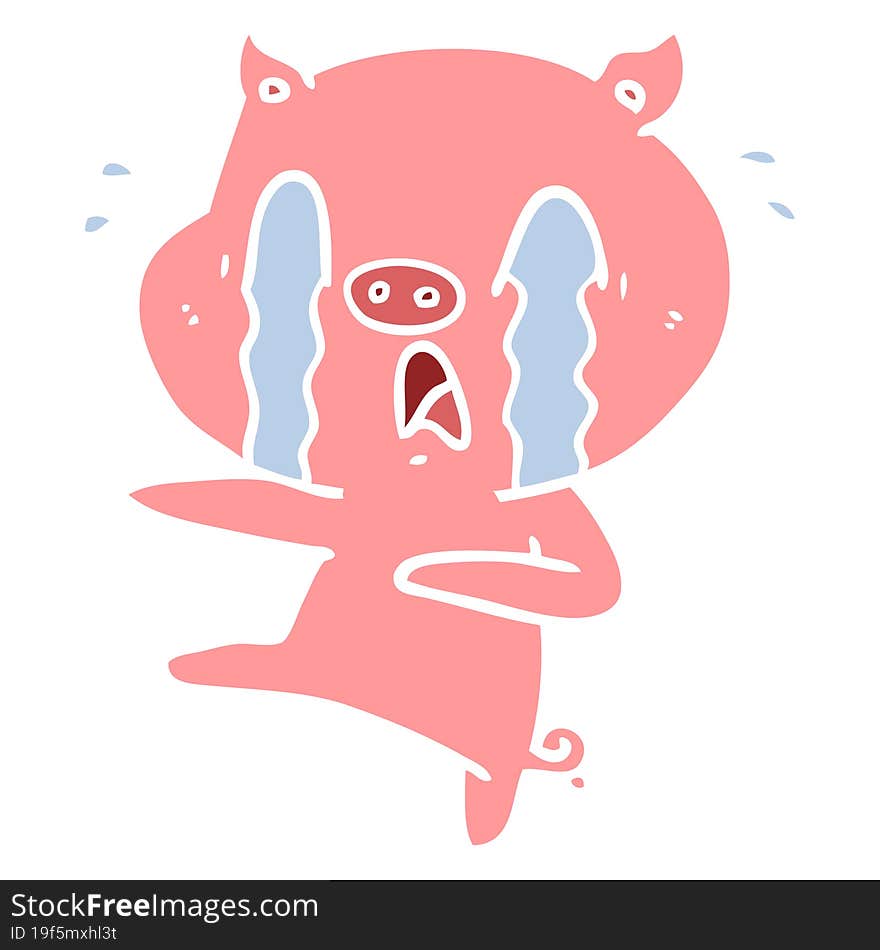 crying pig flat color style cartoon