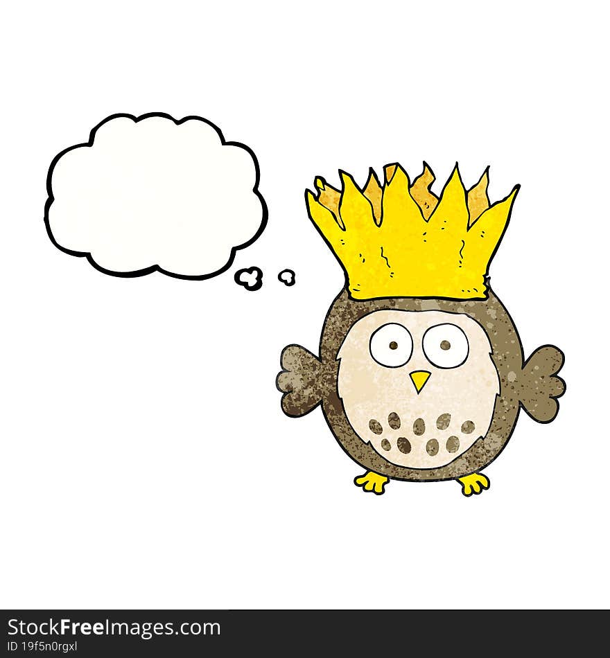 thought bubble textured cartoon owl wearing paper crown christmas hat