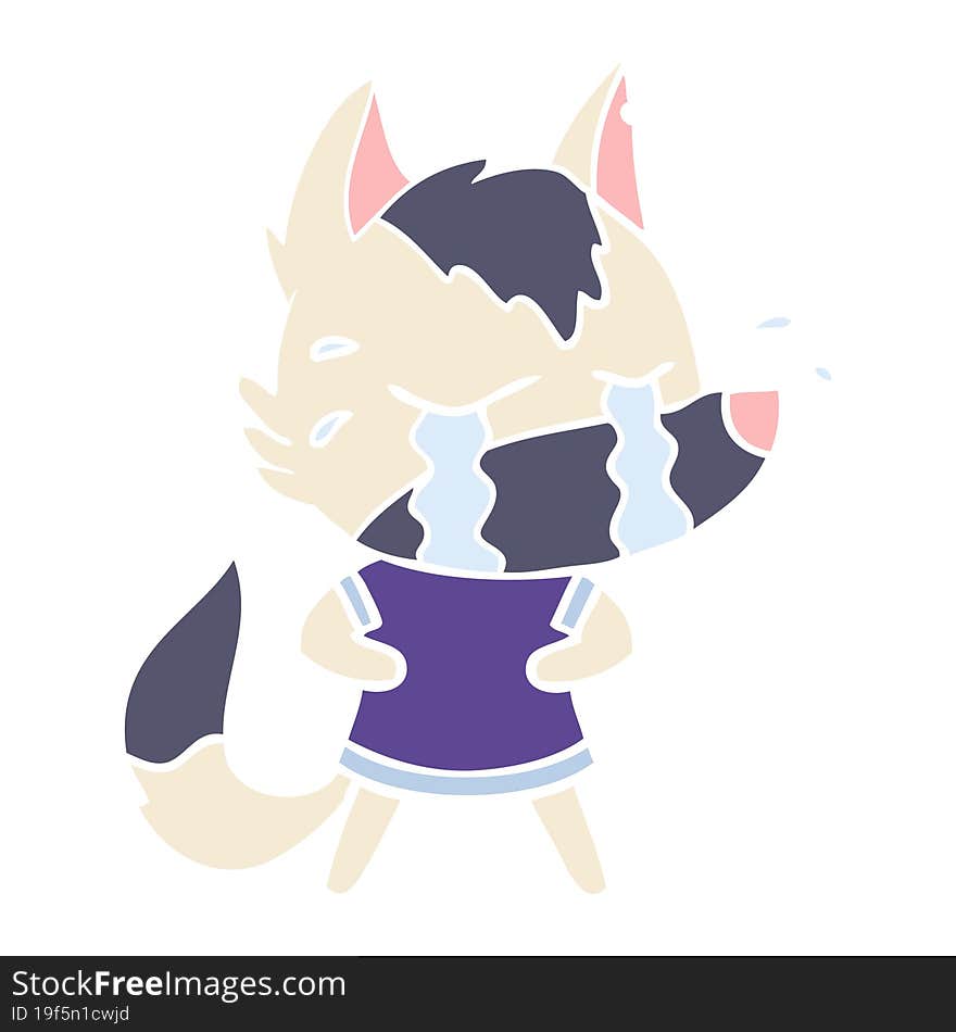 flat color style cartoon crying wolf