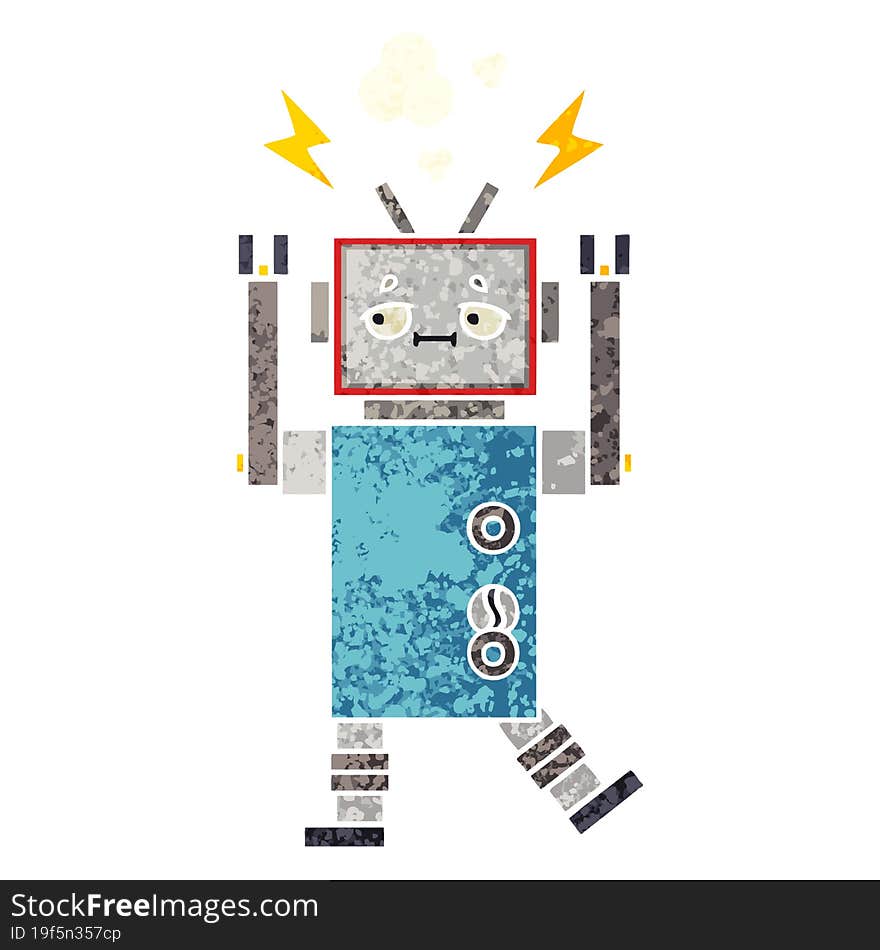 Retro Illustration Style Cartoon Robot