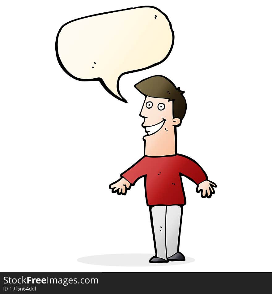 cartoon grinning man with speech bubble