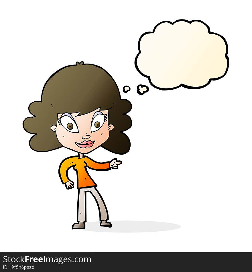 Cartoon Woman Pointing With Thought Bubble