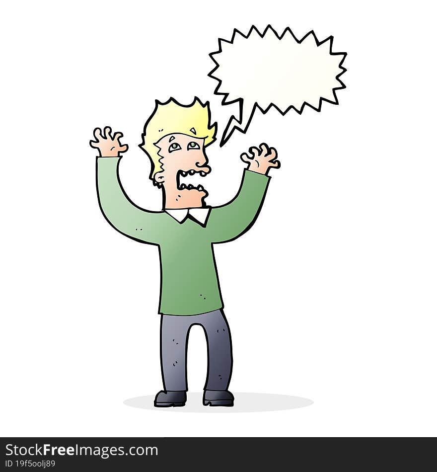 Cartoon Terrified Man With Speech Bubble