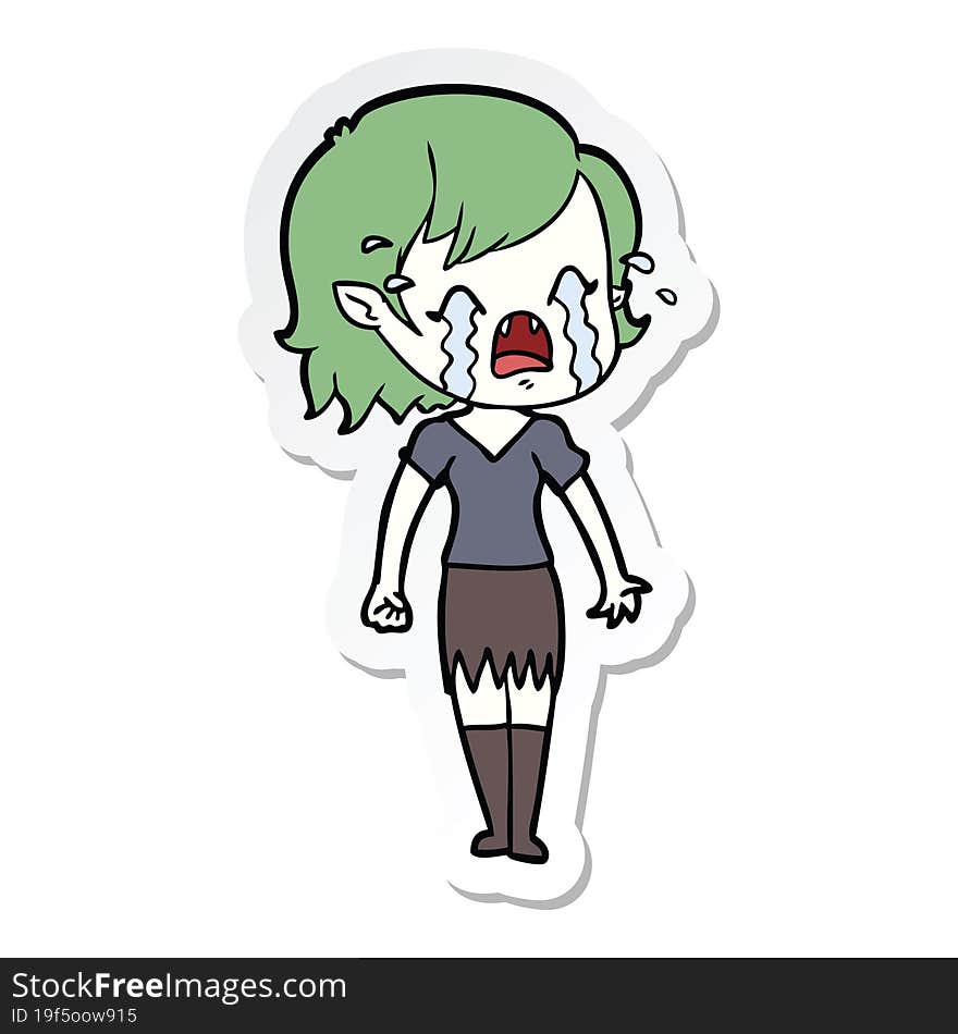 sticker of a cartoon crying vampire girl