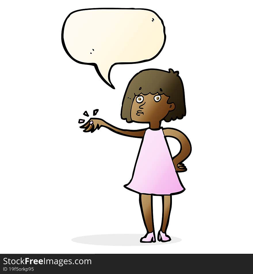 Cartoon Woman Showing Off Engagement Ring With Speech Bubble