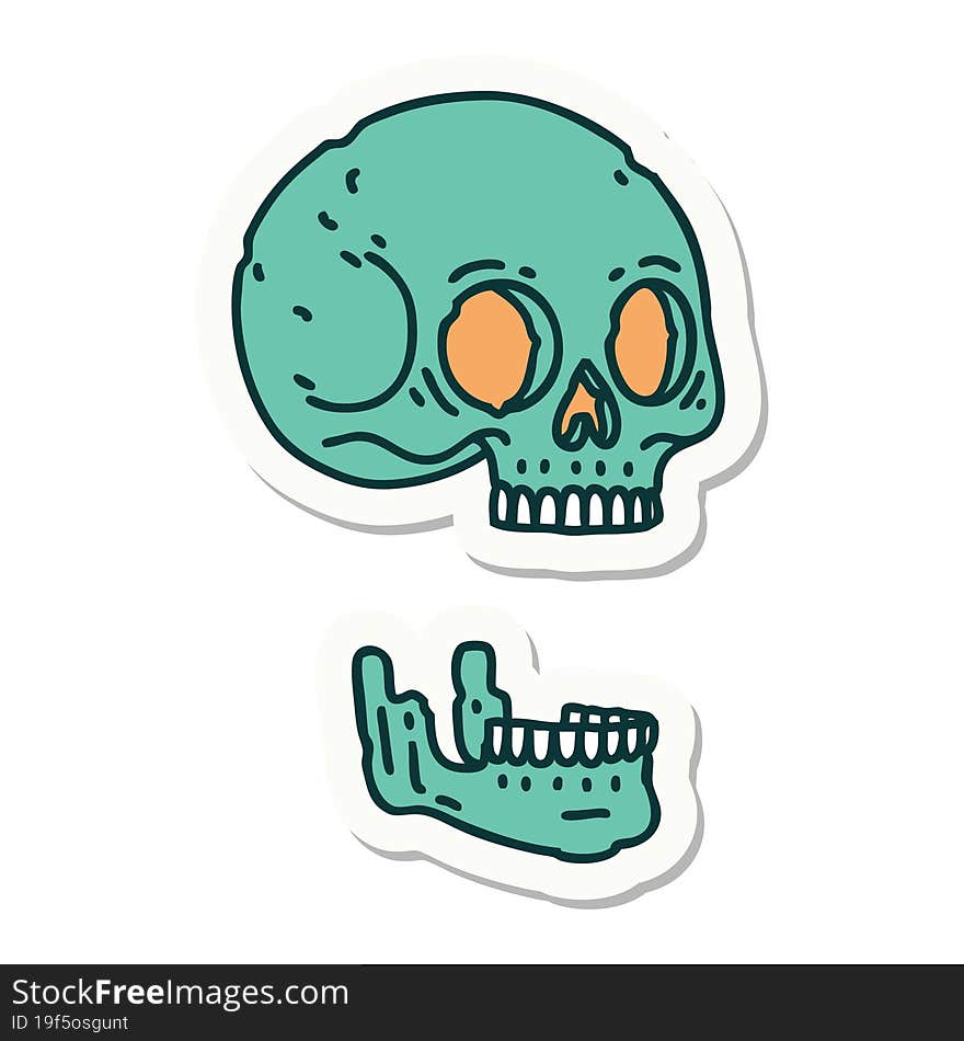 sticker of tattoo in traditional style of a skull. sticker of tattoo in traditional style of a skull