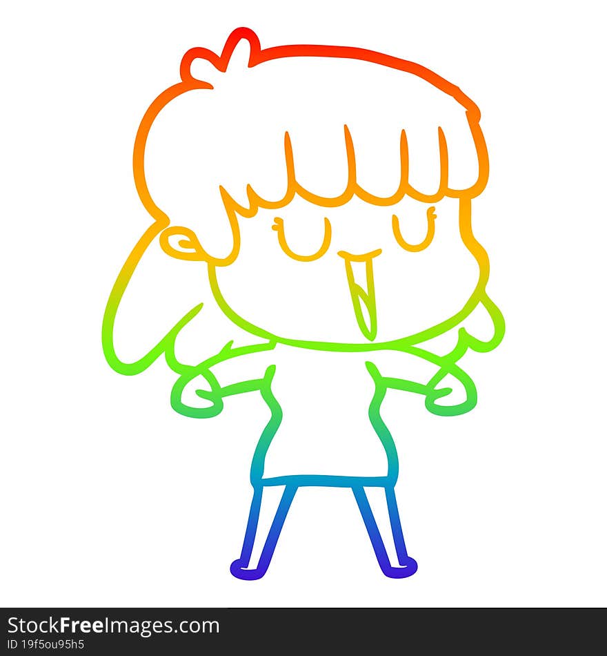 Rainbow Gradient Line Drawing Cartoon Woman Laughing