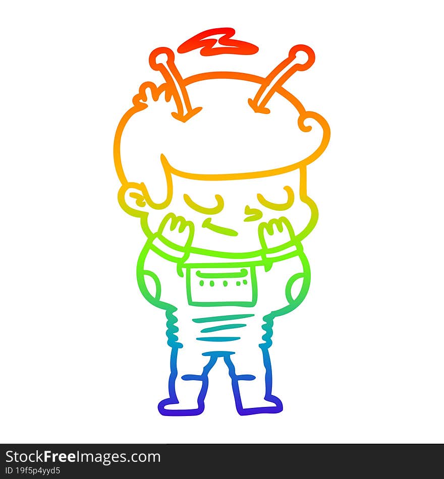 rainbow gradient line drawing bashful cartoon spaceman