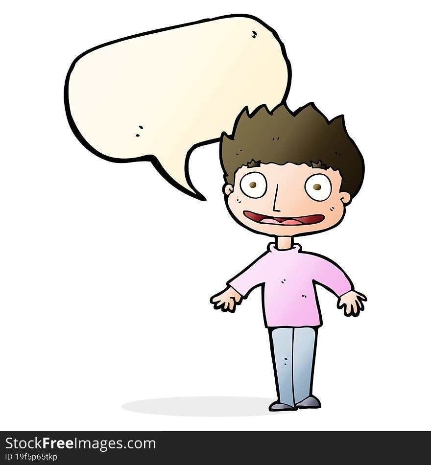 cartoon excited boy with speech bubble