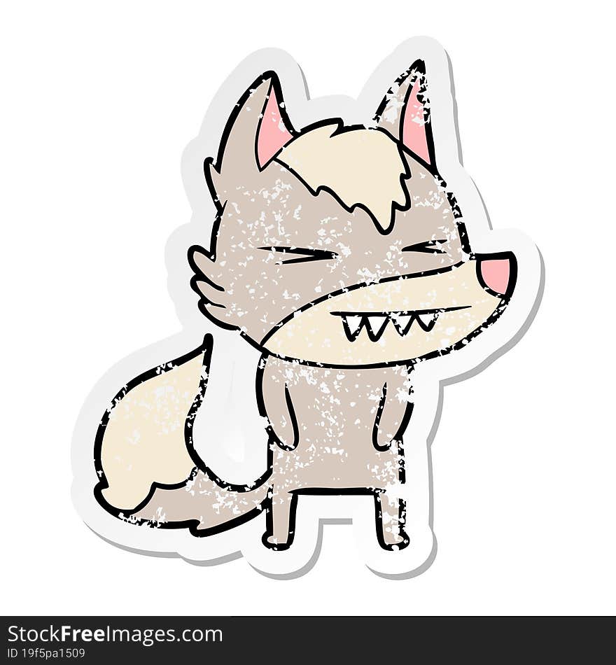 distressed sticker of a angry wolf cartoon