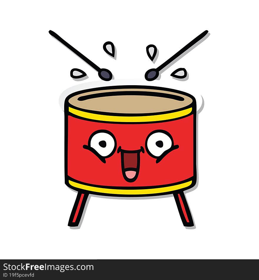 sticker of a cute cartoon playing drum