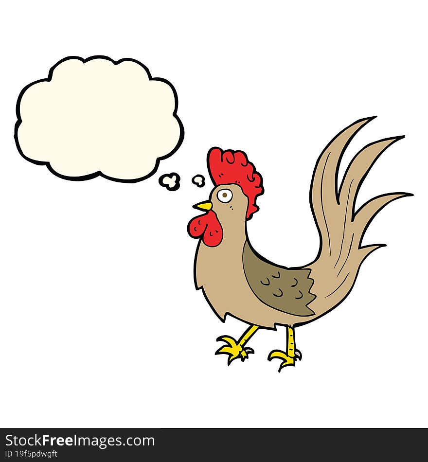 cartoon cockerel with thought bubble